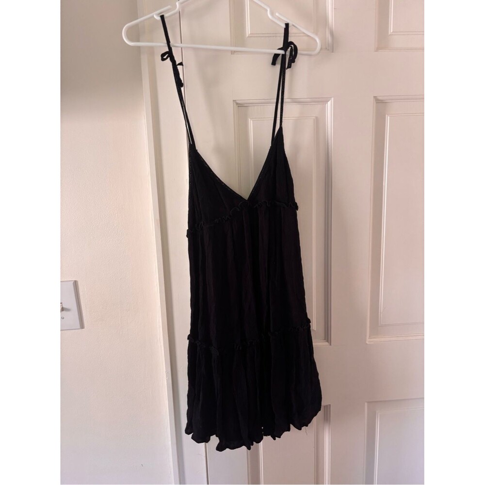 wild fable Black Y2K style V-Neck Tiered Spaghetti Strap Mini Dress